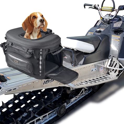 metal dog box for snowmobile|snowmobile with dog on lap.